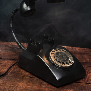 Retro Phone Lamp on a vintage dark wooden desk 2.